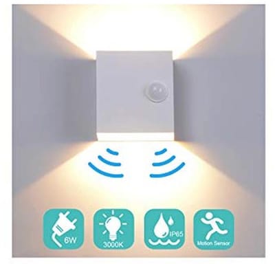 Led-wandlamp met bewegingsmelder voor binnen en buiten - 6W IP65 Waterdichte Up Down Verlichting 3000K Warm Wit