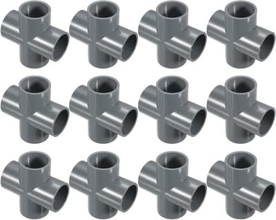 12 Stuks PVC Buiskoppelingen 32mm Kruis 4-Weg 1.3 Inch Verbinding voor Huishoudelijke en Elektrische Leidingen Grijs