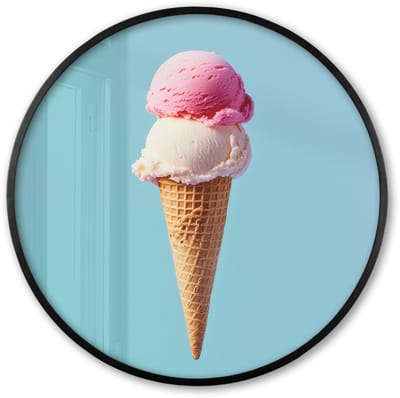 Poster in lijst Rond - Fotolijst 60x60 cm - Posters - Bolletjes - Schepijs - Hoorntje - Blauw - Ronde posterlijst zwart - Decoratie - Wanddecoratie woonkamer - Muurdecoratie slaapkamer