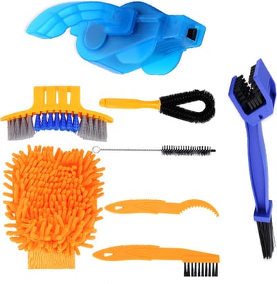 Fiets Schoon Borstel Kit, 8-delige precisie fietsreinigingsborstel inclusief fietskettingborstel kettingreiniger, Fiets Clean Brush Kit, Maak Ketting/Kruk/Band/Sprocket Fiets Hoek Vuil Schoon, geschikt voor stads-, hybride-, berg-, weg-, vouwfiets