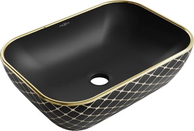 Mexen Rita opzetwastafel 45 x 32 cm, zwart mat/goud ruitpatroon - 21084579