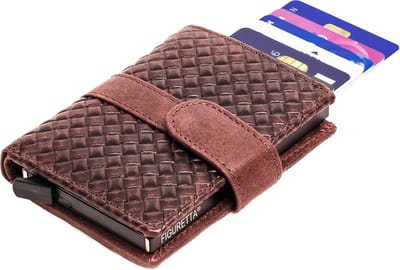 Figuretta RFID Creditcardhouder met Muntgeldvak - Cardprotector - Vlechtpatroon - Dames en Heren - Echt Leer - Rood