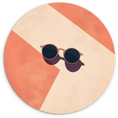 WallCircle® Wandcirkel 120x120 cm - Muurcirkel Zonnebril - Schaduw - Oranje - Minimalistisch - Muurdecoratie woonkamer - Wanddecoratie slaapkamer - Kamer decoratie accessoires - Ronde schilderijen XXL