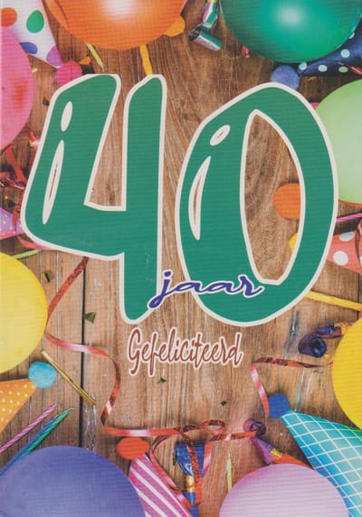 Wenskaart 40 Jaar Gefeliciteerd - Luxe verjaardagskaart - Dubbele kaart met envelop - Gratis verzonden - D4474/191