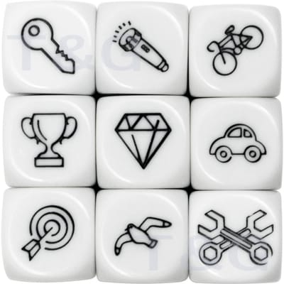 Collection de Dés D6 Cube à Raconter des Histoires Dés 6 Faces en Acrylique Haute Qualité Motifs Gravés Amusants pour Jouets et Jeux Éducatifs pour Enfants blanc