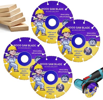 4x Doorslijpschijven 115 mm Hardmetaal Zaagblad voor Haakse Slijper - Hout, Kunststof & Rubber