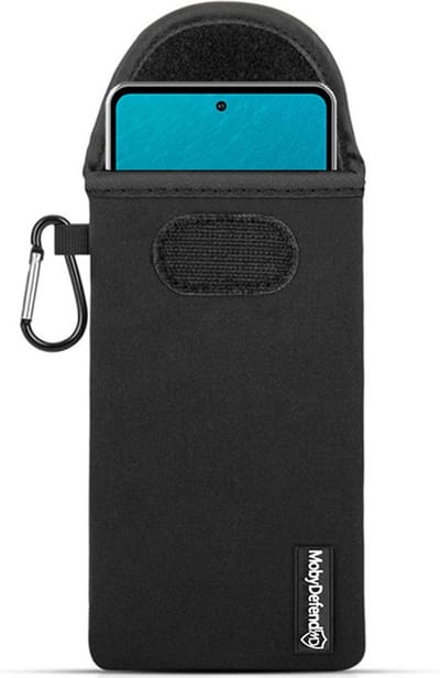 MobyDefend Hoesje - Geschikt voor Samsung Galaxy A53 - Neopreen Pouch Met Karabijnhaak - Insteek - Riemlus - Zwart