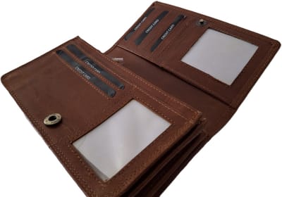 Oi LUXE cognac-bruine leren Europortemonnee met soufflé / halflange harmonicaportemonnee voor dames / overslag beurs die dikker kan worden / skim veilig / camel kleur / 214Cognac Crunch