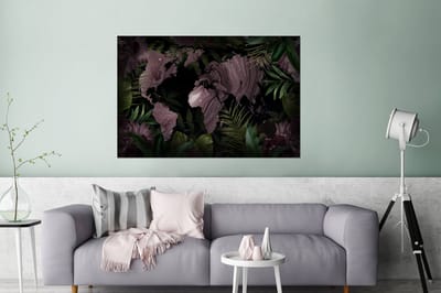 Aluminium schilderij 120x80 cm - Wanddecoratie metaal - Wereldkaart - Paars - Bladeren - Metalen muurdecoratie woonkamer - Decoratie industrieel - Foto op dibond - Industriële accessoires slaapkamer