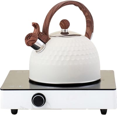 Theeketel Fornuis - Fluitketel Waterkoker - Water Koken - Veilige Sluiting - 25 Liter - Beige Hamer