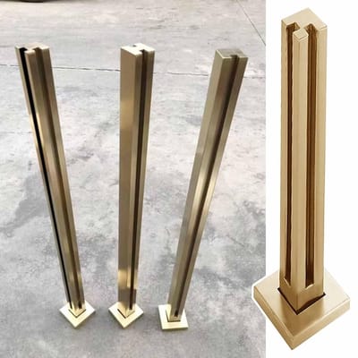 Leuningpalen Glas - Glazen Balusters - Terras Afzetten - Vierkant Profiel - N.v.t. - Goudkleurig