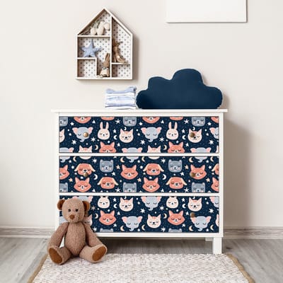 Kindermeubelsticker met nachtdieren, 40 x 60 cm
