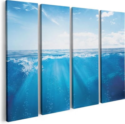 Artaza Canvas Schilderij Vierluik Helder Blauwe Zee Onder Water - 80x60 - Foto Op Canvas - Canvas Print