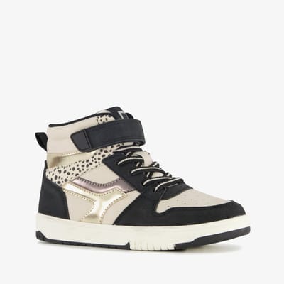 Blue Box hoge meisjes sneakers met panterprint details zwart beige - Maat 28
