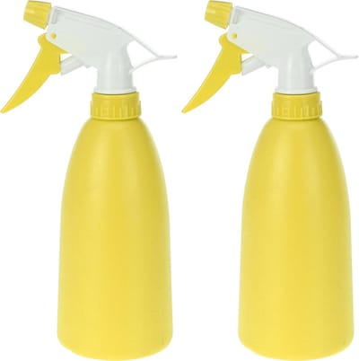 Set van 2x gele plantenspuiten 480 ml - Tuinbenodigdheden - Waterverstuiver - Plantensproeiers/plantenspuiten