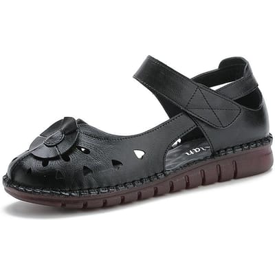 Nieuwe Zomer Toplaag Koeienhuid Platte Damesschoenen Etnische Stijl Casual Echt Leer Dames Sandalen Comfortabele en Ademende Gaatjesschoenen 40 gray