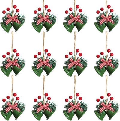 Dailygoods- Kerstklok - 12 Stuks - Metalen Jingle Klokken - Ornamenten met Hulstbessen - Hangende Decoratie - Voor Kerstkransen - Kerstdecoratie