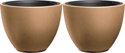 Prosperplast Plantenpot/bloempot Sevilla - 2x - buiten/binnen - kunststof - hout/beige - D39 x H30 cm - met binnenpot