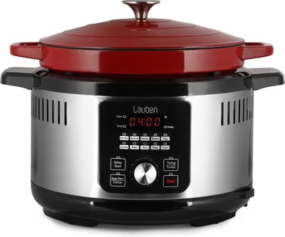 Lauben Multicooker - Snelkookpan - Slowcooker - Snelkookpan 6 liter - Slowcooker met timer - OvenSafe® - 6 Liter - 1500W - Rood/Zilver