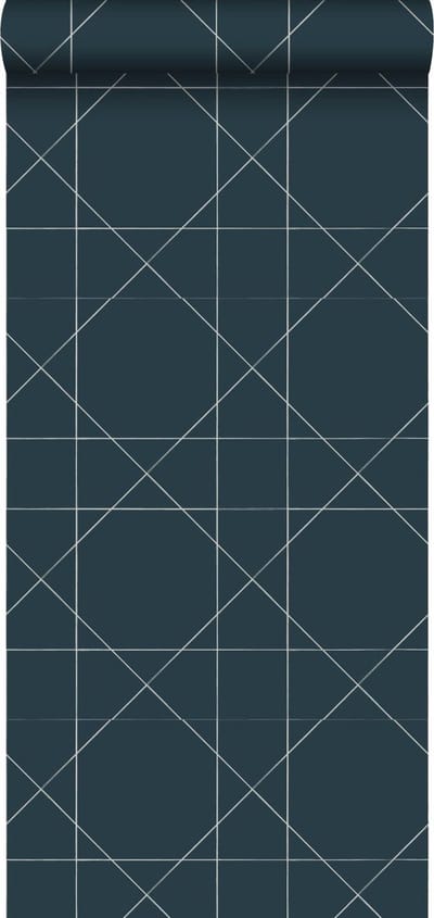 ESTAhome behang grafische lijnen donkerblauw - 53 cm x 10.05 m - 139093