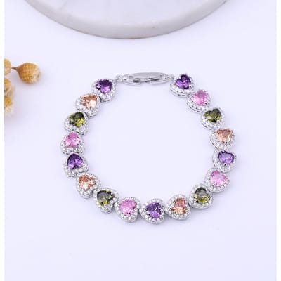 Koreaanse Versie Hartvormige Edelsteen Armband met Volledige Diamant en Platina Plating Total length 18.3 cm white