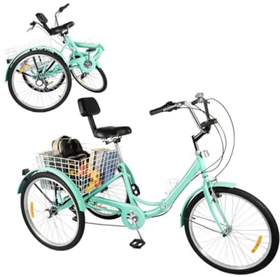 Driewieler voor volwassenen - Opvouwbare fiets - Buiten sporten - 7 versnellingen - 61cm wiel - Lime Groen
