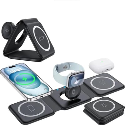 Otronica 3 in 1 Draadloze Oplader - Oplaadstation Apple & Samsung 15W Snellader geschikt voor MagSafe Apple iPhone 16 / 16 Pro / 16 Pro max / 16 Plus /13/14/15 Pro / 15 Pro Max