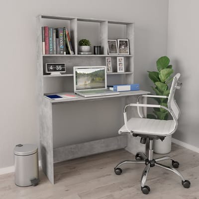 vidaXL - Bureau - met - schappen - 110x45x157 - cm - bewerkt - hout - betongrijs