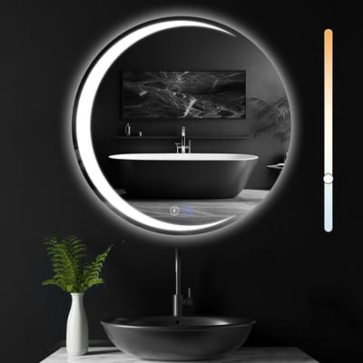 NETTLIFE Badkamerspiegel met LED Verlichting - Dimbaar - LED badkamerspiegel IP44 - 3 LED standen - Ronde - Wandspiegel met touch switch - Nikkel - 50cm