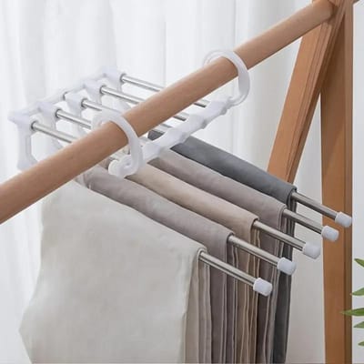 5-in-1 Magische Broekenrek Hangers Roestvrij Staal Opvouwbaar Broekenrek Stropdashouder Planken Slaapkamer Kast Organizer Kledingkast Opbergruimte zwart