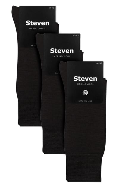 Steven - Heren 3 Paar Originele Merino Wollen Sokken | Lichtgewicht Boot Sokken - Zwart