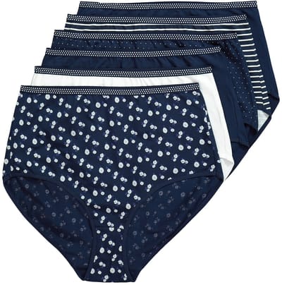 Ulla Popken - Dames - Maxislips set van 6 motief/effen - Nachtblauw - Maat 42+