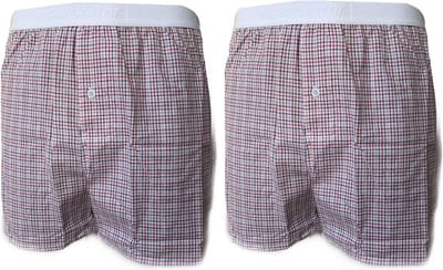 Embrator 2-stuks mannen Boxershort geruit wit/zwart/rood L