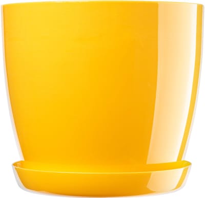 Ronde bloempot met onderschotel - Plantenpot voor binnen en buiten, lichtgewicht en elegant (Ø 14 cm, geel)