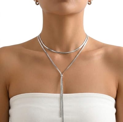 Zilverkleurige ketting met dubbele laag – ketting voor dames – minimalistische schakelketting zonder hanger