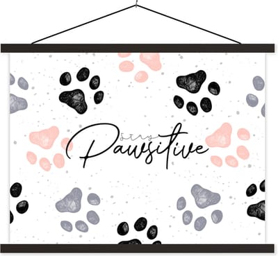 Posterhanger incl. Poster 40x30 cm - Schoolplaat - Honden - Spreuken - Stay pawstitive - Quotes - Textielposter - Zwarte latten