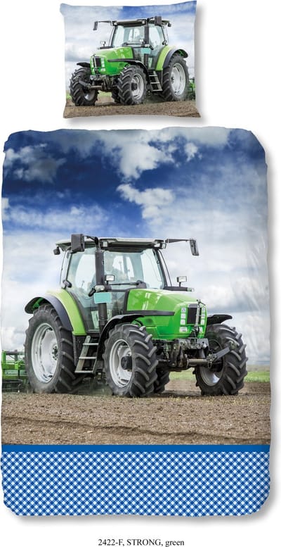 Good Morning dekbedovertrek tractor - 1 persoons 140x200/220 cm - Groen - 100% Katoen flanel