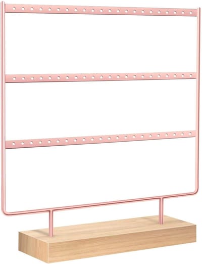 Sieradenstandaard - Oorbellenhouder - Oorbellenstandaard - Oorbellenorganizer - Sieradenorganizer - Sieradenopberger met massieve metalen staven en houten basis - ROSE GOUD