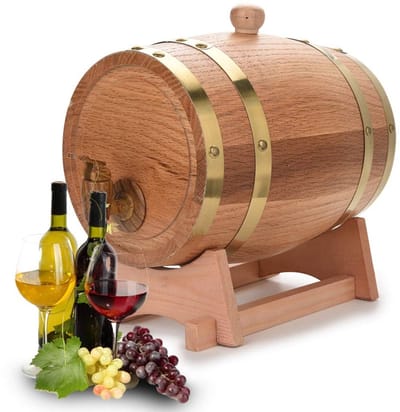 JHUBERS- Eikenvat 5 liter - Wijnvat - Houten Vat - Wijndispenser - Lekvrij - Handgemaakt met aluminium coating