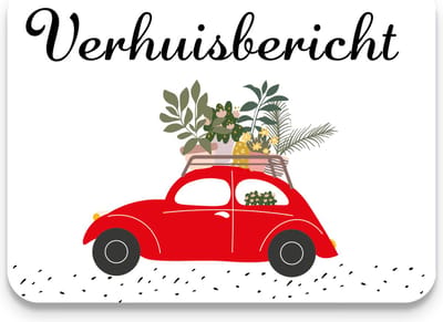Verhuiskaarten 20 stuks - RODE KEVER auto - volkswagen - A6 - adreswijziging - Studio Juulz