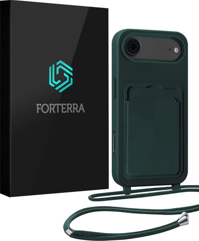 Hoesje Geschikt voor iPhone 17 Pashouder Case Siliconen Hoes Met Koord - Hoes Geschikt voor iPhone 17 Met Telefoonkoord Hoesje Back Cover Met Pasjeshouder - Donkergroen