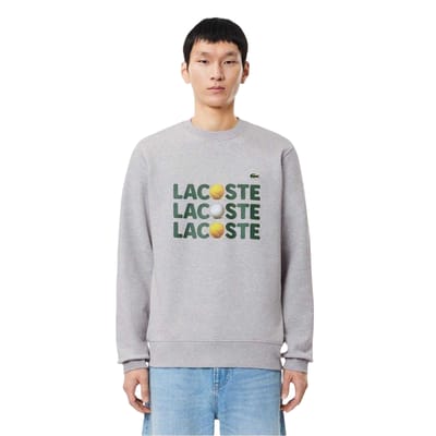 Lacoste Uniseks Adult Belettering Fleece Crew Hals Sweatshirt (Zilvergrijs)