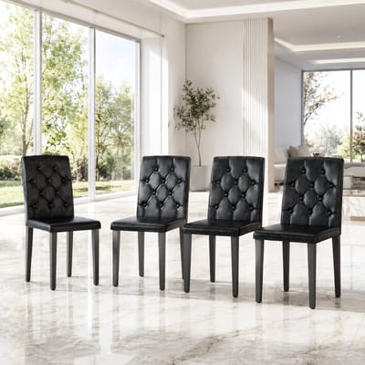Eetkamerstoelen Set Van 4 - Eetkamerstoel - Eetkamerstoelen - Ergonomisch - Gewatteerde zitting - PU - Metalen stoelpoten - Modern Design - Zwart