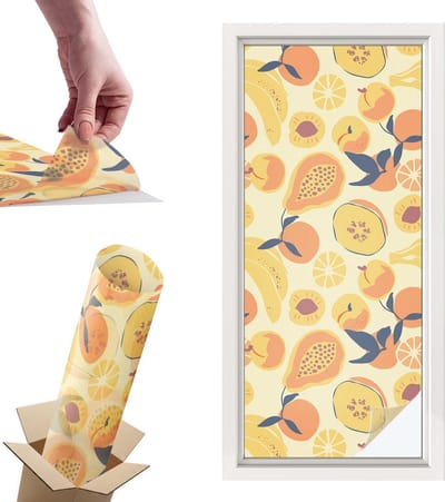 Tulup Raamfolie Anti inkijk - Sappig fruit Privacy Folie Raam - 50x116 cm - Geel Anti inkijk Folie - Raamfolie Tegen inkijk Glas in Lood - Naar de keuken, naar de eetkamer - Raamfolie Zonwering