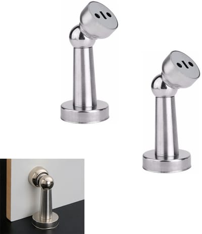 2-stuks Deurstopper van roestvrij staal tegen botsingen - Deurstopper voor muren en vloeren - Magnetisch - Met schroeven - Eenvoudig te installeren - Geschikt voor slaapkamer, badkamer en keuken - Zilver