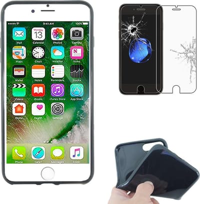 ebestStar - Hoes geschikt voor iPhone 7 Plus, iPhone 8 Plus Apple, Beschermhoes Siliconen Schokbestendig, Dun en Flexibel, Zwart + Gehard Glas