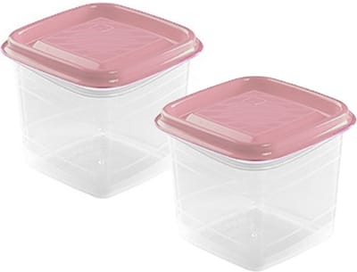 Hega Hogar Vershoudbakjes - set 2x stuks - 0.7 liter - transparant/roze - L11 x B11 x H12 cm - Mealprep - Maaltijden bewaren