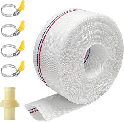 Flexibele stofslang 1 1/4 inch (32 mm) - 10 meter platte slang met 4 RVS klemmen, ideaal voor industrie en landbouwtoepassingen