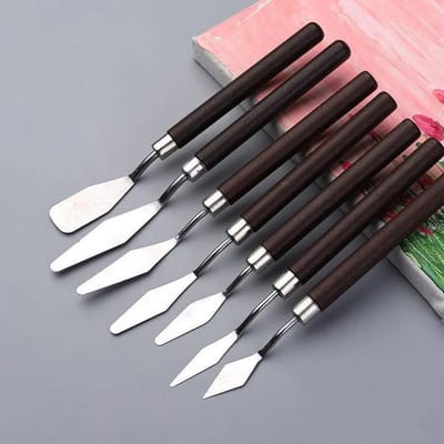 7 Stuks/Set Roestvrij Staal Schilder spatel Palet Schraper Kunstenaar Ambachten Olie Kunst Olieverf Schraper Gouache Verf Puntige Schep gray