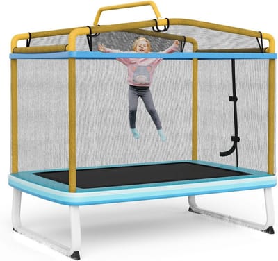Rechthoekige Trampoline voor Kinderen met Afneembare Schommel en Rekstang - Binnen & Buiten